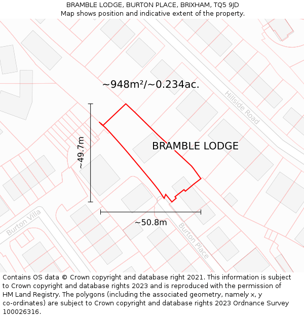BRAMBLE LODGE, BURTON PLACE, BRIXHAM, TQ5 9JD: Plot and title map