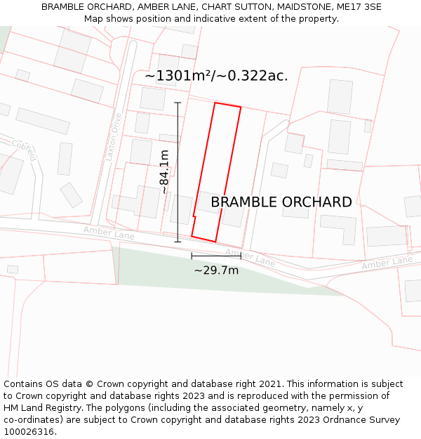 BRAMBLE ORCHARD, AMBER LANE, CHART SUTTON, MAIDSTONE, ME17 3SE: Plot and title map