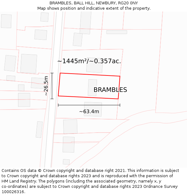 BRAMBLES, BALL HILL, NEWBURY, RG20 0NY: Plot and title map