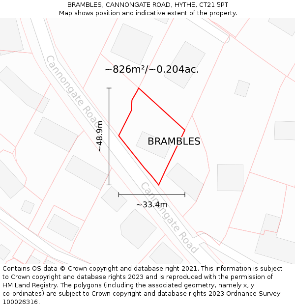 BRAMBLES, CANNONGATE ROAD, HYTHE, CT21 5PT: Plot and title map