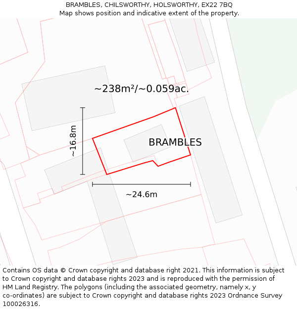 BRAMBLES, CHILSWORTHY, HOLSWORTHY, EX22 7BQ: Plot and title map