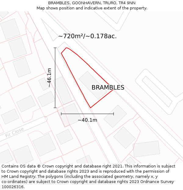 BRAMBLES, GOONHAVERN, TRURO, TR4 9NN: Plot and title map