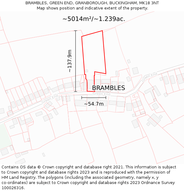 BRAMBLES, GREEN END, GRANBOROUGH, BUCKINGHAM, MK18 3NT: Plot and title map