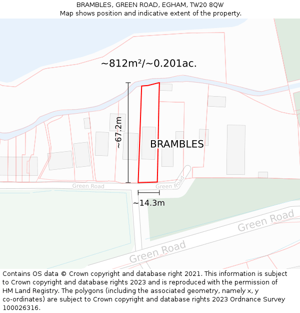 BRAMBLES, GREEN ROAD, EGHAM, TW20 8QW: Plot and title map