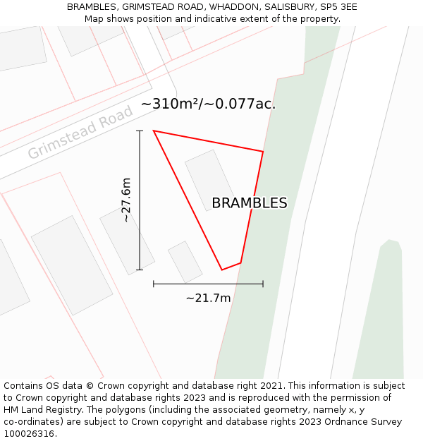 BRAMBLES, GRIMSTEAD ROAD, WHADDON, SALISBURY, SP5 3EE: Plot and title map
