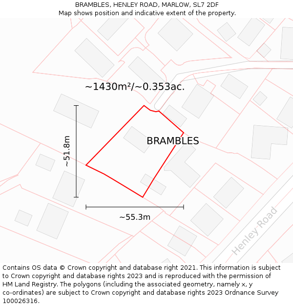 BRAMBLES, HENLEY ROAD, MARLOW, SL7 2DF: Plot and title map