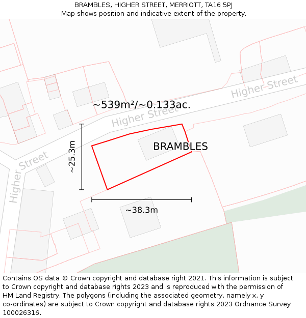 BRAMBLES, HIGHER STREET, MERRIOTT, TA16 5PJ: Plot and title map