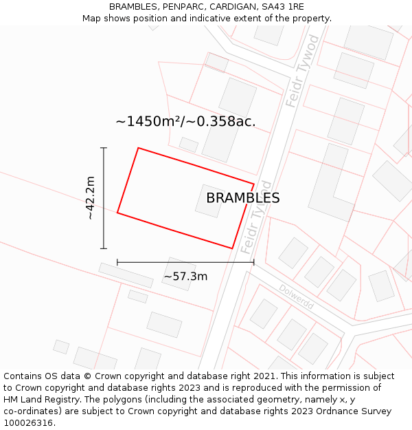 BRAMBLES, PENPARC, CARDIGAN, SA43 1RE: Plot and title map