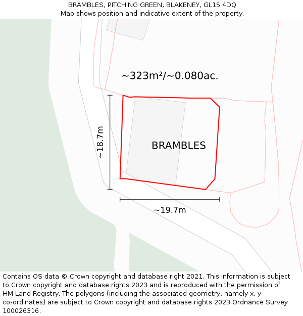 BRAMBLES, PITCHING GREEN, BLAKENEY, GL15 4DQ: Plot and title map