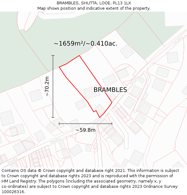BRAMBLES, SHUTTA, LOOE, PL13 1LX: Plot and title map