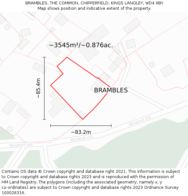 BRAMBLES, THE COMMON, CHIPPERFIELD, KINGS LANGLEY, WD4 9BY: Plot and title map