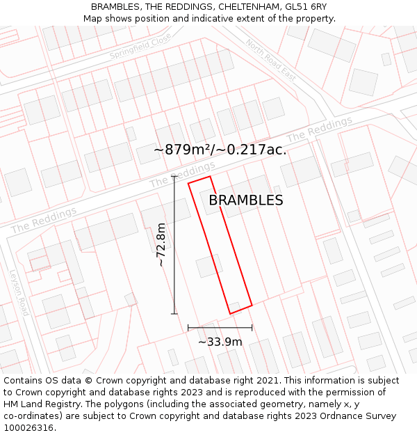 BRAMBLES, THE REDDINGS, CHELTENHAM, GL51 6RY: Plot and title map