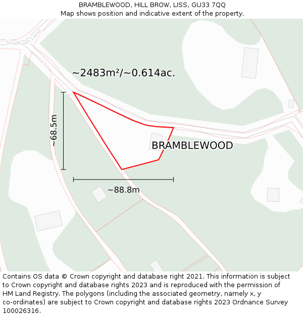 BRAMBLEWOOD, HILL BROW, LISS, GU33 7QQ: Plot and title map