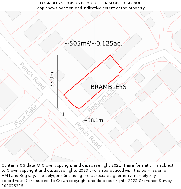 BRAMBLEYS, PONDS ROAD, CHELMSFORD, CM2 8QP: Plot and title map