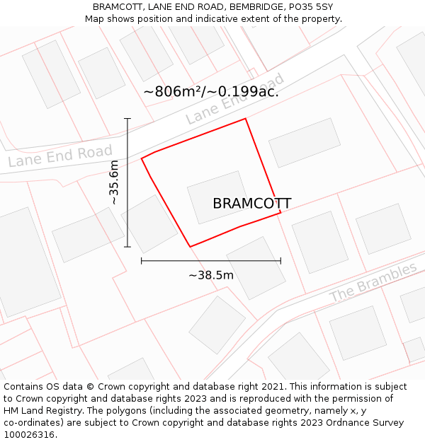 BRAMCOTT, LANE END ROAD, BEMBRIDGE, PO35 5SY: Plot and title map