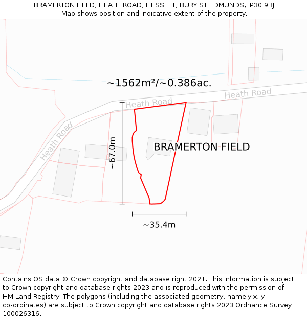 BRAMERTON FIELD, HEATH ROAD, HESSETT, BURY ST EDMUNDS, IP30 9BJ: Plot and title map