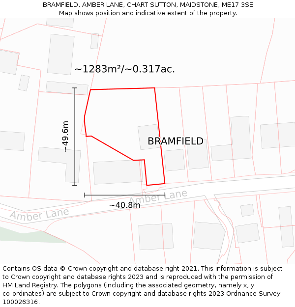 BRAMFIELD, AMBER LANE, CHART SUTTON, MAIDSTONE, ME17 3SE: Plot and title map