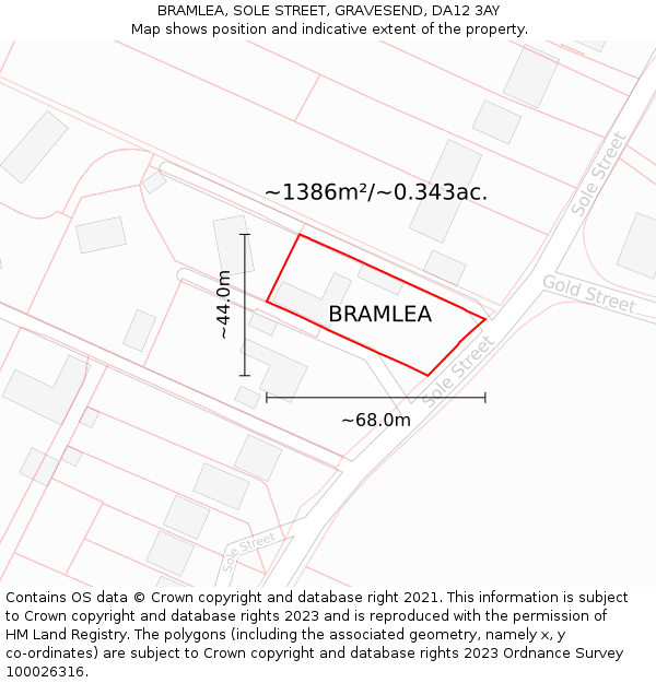 BRAMLEA, SOLE STREET, GRAVESEND, DA12 3AY: Plot and title map