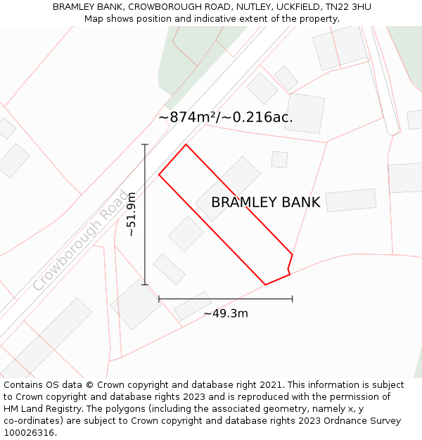 BRAMLEY BANK, CROWBOROUGH ROAD, NUTLEY, UCKFIELD, TN22 3HU: Plot and title map