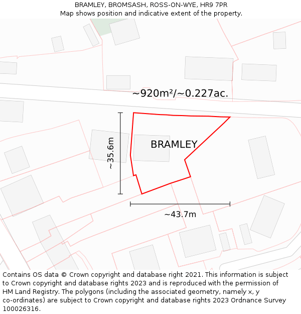 BRAMLEY, BROMSASH, ROSS-ON-WYE, HR9 7PR: Plot and title map