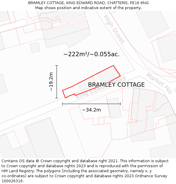 BRAMLEY COTTAGE, KING EDWARD ROAD, CHATTERIS, PE16 6NG: Plot and title map