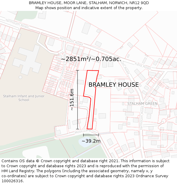 BRAMLEY HOUSE, MOOR LANE, STALHAM, NORWICH, NR12 9QD: Plot and title map