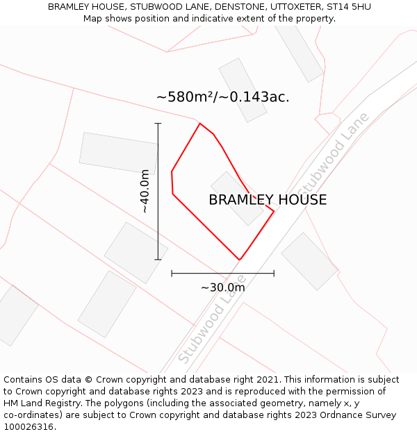 BRAMLEY HOUSE, STUBWOOD LANE, DENSTONE, UTTOXETER, ST14 5HU: Plot and title map