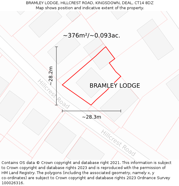 BRAMLEY LODGE, HILLCREST ROAD, KINGSDOWN, DEAL, CT14 8DZ: Plot and title map