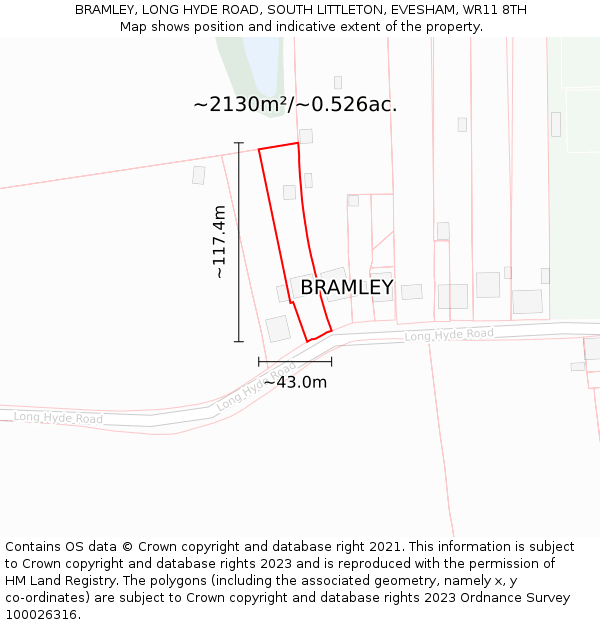 BRAMLEY, LONG HYDE ROAD, SOUTH LITTLETON, EVESHAM, WR11 8TH: Plot and title map