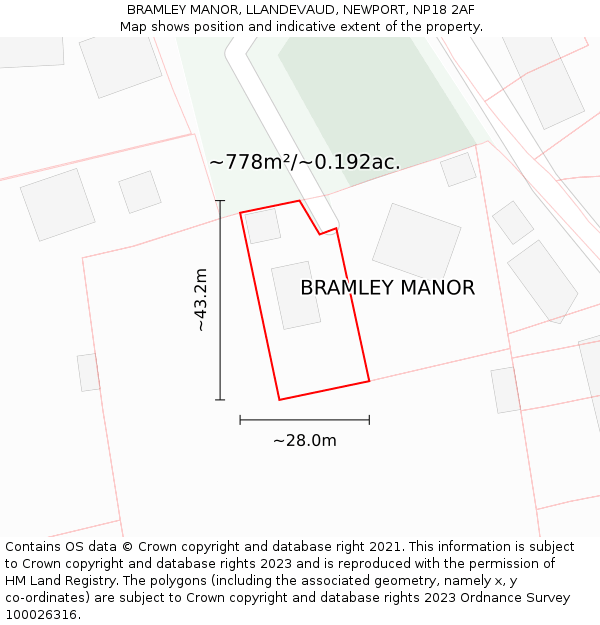 BRAMLEY MANOR, LLANDEVAUD, NEWPORT, NP18 2AF: Plot and title map