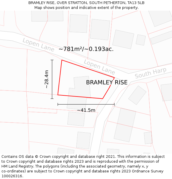 BRAMLEY RISE, OVER STRATTON, SOUTH PETHERTON, TA13 5LB: Plot and title map