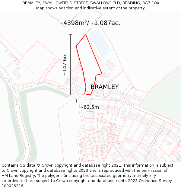 BRAMLEY, SWALLOWFIELD STREET, SWALLOWFIELD, READING, RG7 1QX: Plot and title map