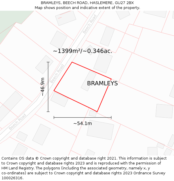 BRAMLEYS, BEECH ROAD, HASLEMERE, GU27 2BX: Plot and title map