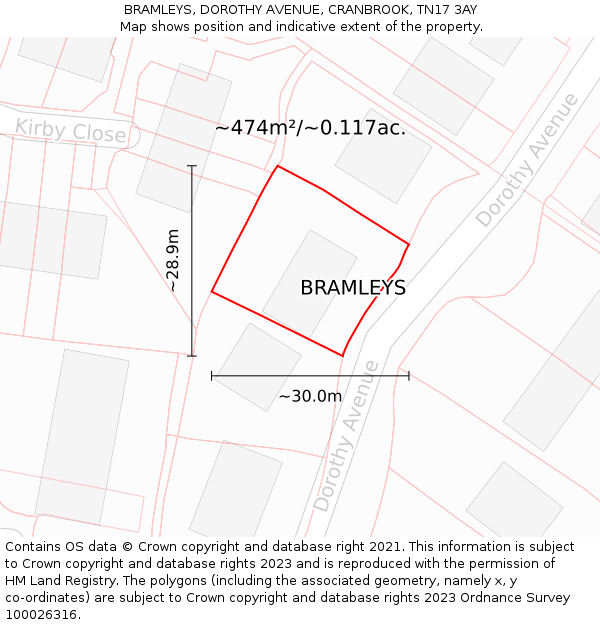 BRAMLEYS, DOROTHY AVENUE, CRANBROOK, TN17 3AY: Plot and title map