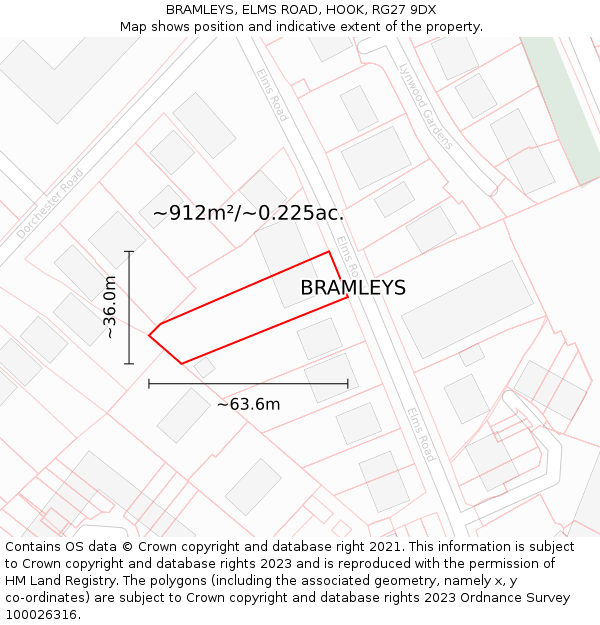 BRAMLEYS, ELMS ROAD, HOOK, RG27 9DX: Plot and title map