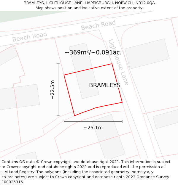 BRAMLEYS, LIGHTHOUSE LANE, HAPPISBURGH, NORWICH, NR12 0QA: Plot and title map