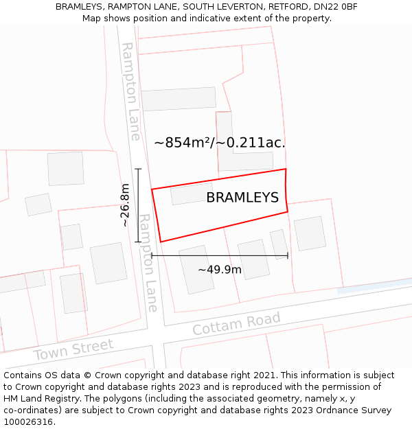 BRAMLEYS, RAMPTON LANE, SOUTH LEVERTON, RETFORD, DN22 0BF: Plot and title map