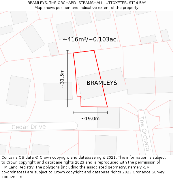 BRAMLEYS, THE ORCHARD, STRAMSHALL, UTTOXETER, ST14 5AY: Plot and title map