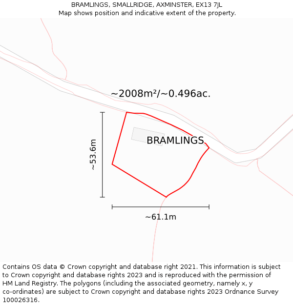 BRAMLINGS, SMALLRIDGE, AXMINSTER, EX13 7JL: Plot and title map