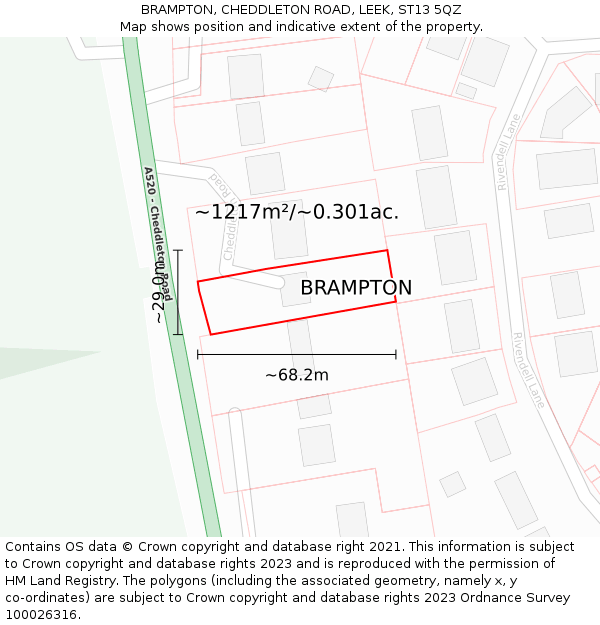 BRAMPTON, CHEDDLETON ROAD, LEEK, ST13 5QZ: Plot and title map