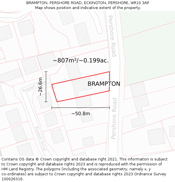 BRAMPTON, PERSHORE ROAD, ECKINGTON, PERSHORE, WR10 3AP: Plot and title map
