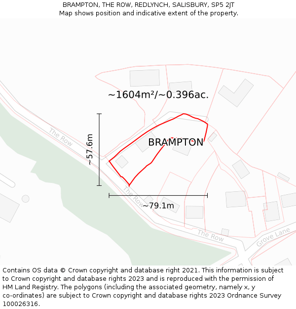 BRAMPTON, THE ROW, REDLYNCH, SALISBURY, SP5 2JT: Plot and title map