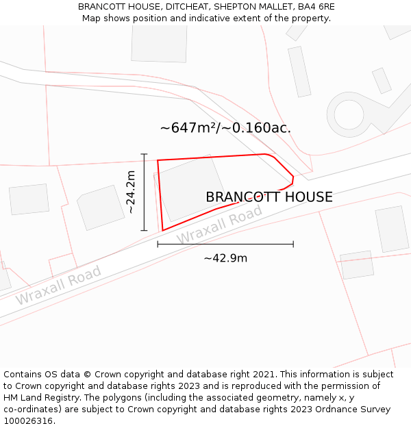 BRANCOTT HOUSE, DITCHEAT, SHEPTON MALLET, BA4 6RE: Plot and title map