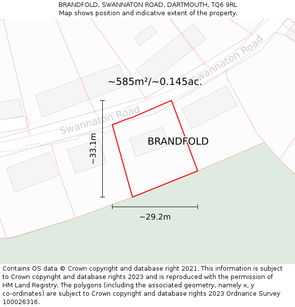 BRANDFOLD, SWANNATON ROAD, DARTMOUTH, TQ6 9RL: Plot and title map