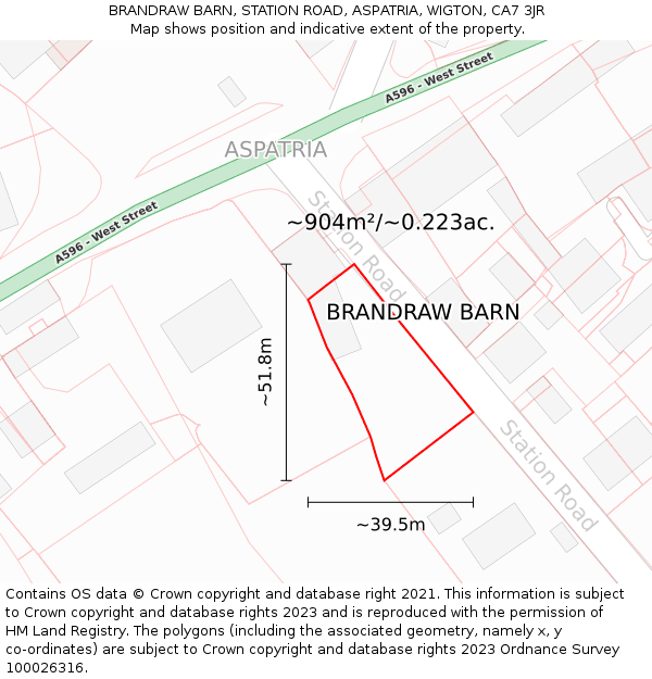 BRANDRAW BARN, STATION ROAD, ASPATRIA, WIGTON, CA7 3JR: Plot and title map