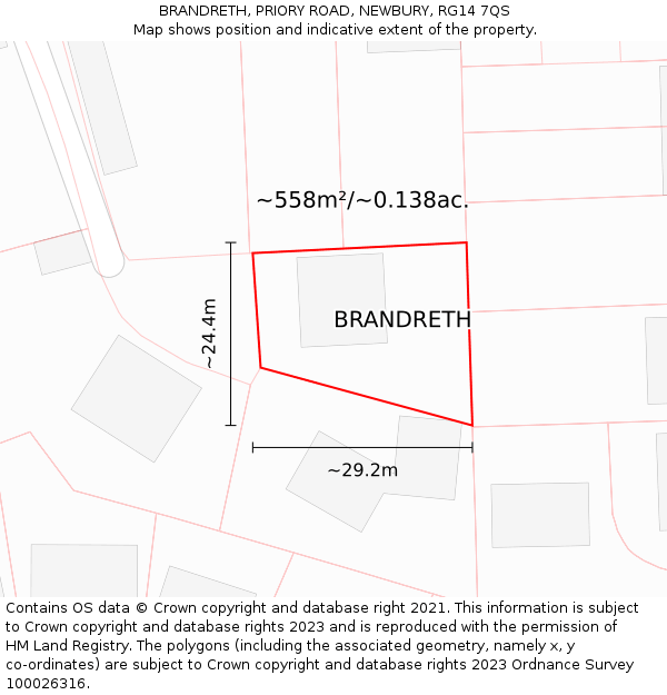 BRANDRETH, PRIORY ROAD, NEWBURY, RG14 7QS: Plot and title map