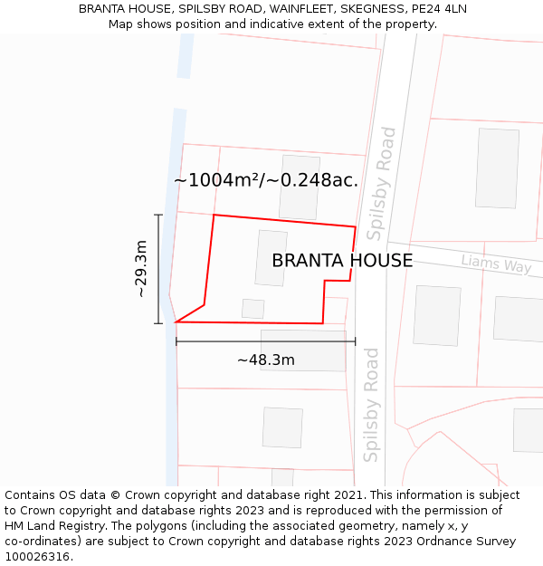 BRANTA HOUSE, SPILSBY ROAD, WAINFLEET, SKEGNESS, PE24 4LN: Plot and title map