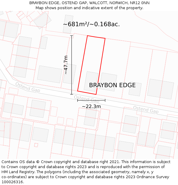 BRAYBON EDGE, OSTEND GAP, WALCOTT, NORWICH, NR12 0NN: Plot and title map