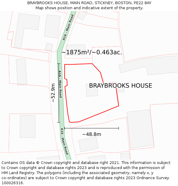 BRAYBROOKS HOUSE, MAIN ROAD, STICKNEY, BOSTON, PE22 8AY: Plot and title map