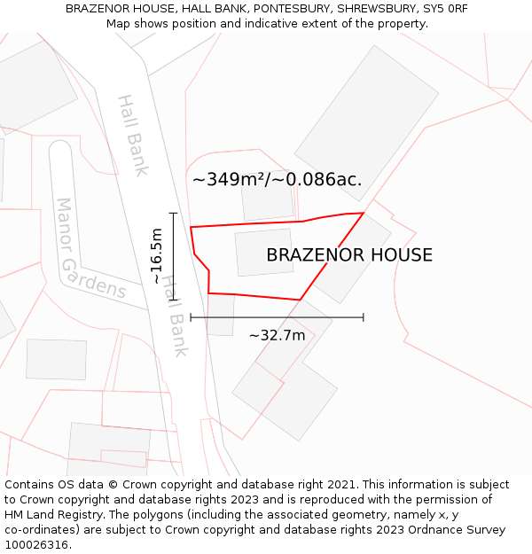 BRAZENOR HOUSE, HALL BANK, PONTESBURY, SHREWSBURY, SY5 0RF: Plot and title map